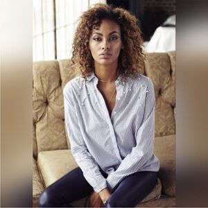 Anthropologie Rails Taylor Florence Stripe Studded Shirt Size Small‎